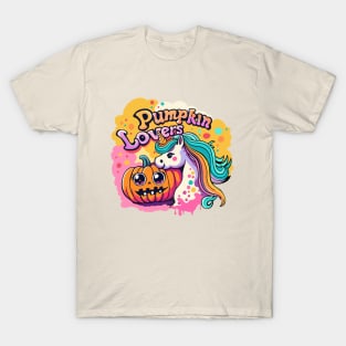 Unicorn and Halloween Pumpkin Autumn Leaves T-Shirt